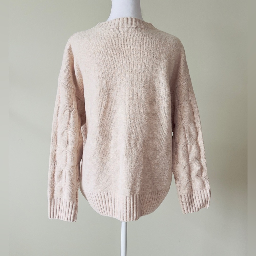 Dazy Solid Cable Knit Drop Shoulder Sweater,Long … - image 7
